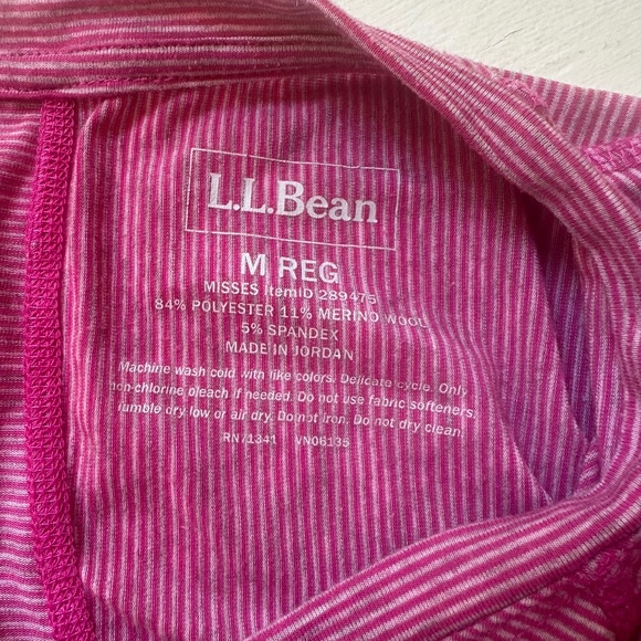LL Bean Pink Striped Merino Wool Long Sleeve Shirt - Picture 2 of 5